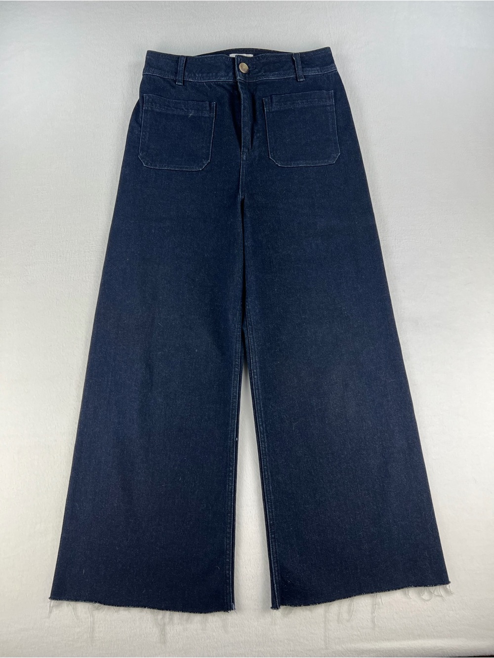 EVERY Womens Dark Wash Denim High Waist Wide Leg Raw Edge Hem Size 10